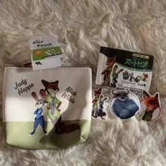 ズートピア キャラクターポーチ　 貼ってはがせるエコワッペン非売品3枚