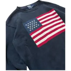 希少　90s ラルフローレン星条旗ニット　100％コットン　ヴィンテージ　ロゴ無