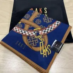 DAKS LONDON ダックス ハンカチ ブルー ベルト柄 ロゴ 未使用