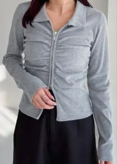 Heather フロントジップカットソー　トップス　グレー　フリーサイズのサムネイル