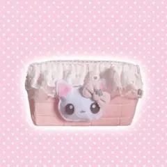ポーチ 猫 フリル リボン 量産型 平成女児 ピンク