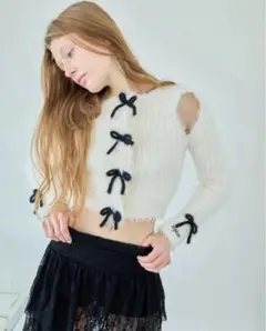 épine ribbon shaggy knit cardigan