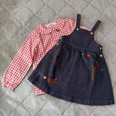 【中古】ファミリア　ジャンパースカート　ブラウス　りんご　チェック100　110