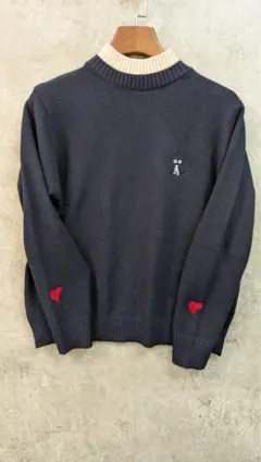 ネイビー ハート刺繍 セーター 長袖