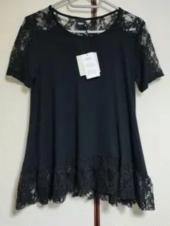 ASOS レース切替 半袖カットソー ブラック トップス タグ付きのサムネイル