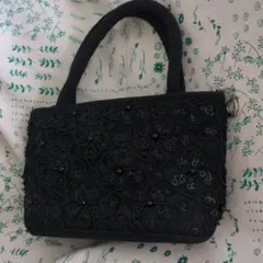 黒 ビーズ刺繍 パーティーバッグ