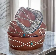 ウエスタンベルト　スタッズ　古着　アメカジ　ヴィンテージ　キャメル