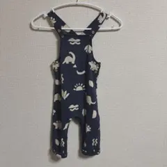 NEXT オーバーオール　ネイビー恐竜柄ロンパース 9-12ヶ月