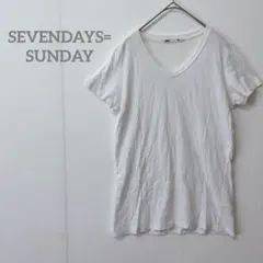 【セブンデイズサンデイ】Vネック レディースTシャツ ホワイト シミ汚れ多数のサムネイル