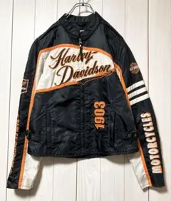 ハーレーダビッドソン ライダーズジャケット ダブルジッパー 刺繍ロゴ 内メッシュ