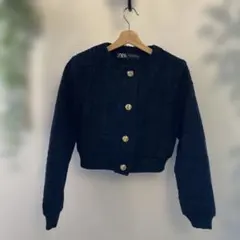 ZARA ノーカラージャケット 黒 XS ツィード