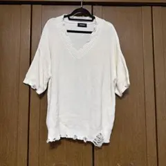 OPENING ACT オーバーサイズ クラッシュ加工 七分袖ニットセーター