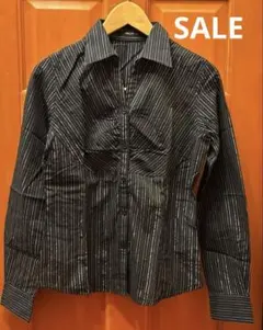 【新品タグ付き】コムサイズム　黒ストライプ レディースシャツ　Ｍ　ブラウスのサムネイル
