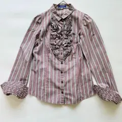 バーバリーブルーレーベル 長袖シャツ フリル ストライプ Mサイズ 日本製