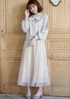 マジェスティックレゴン チュール レースロングスカート後ろゴム 新品未使用