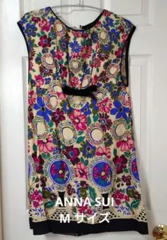 ANNA SUI】シルク100% 総柄ワンピース シフォンシルク 紫 米国製