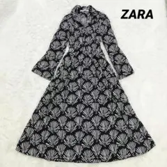 ZARA ザラ ロングワンピース マキシ丈 ボタニカル Aライン バックリボン