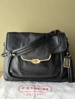 コーチ　ブラックレザー　ターンロック　ワンショルダーバッグ