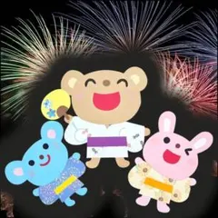 ​夏✨️壁面飾り 浴衣　動物たち 3体セット 保育園 幼稚園 7月 8月 夏祭りのサムネイル