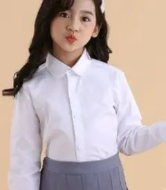 160ホワイト長袖白シャツレース女児 ブラウス フォーマル 入学式 卒業式