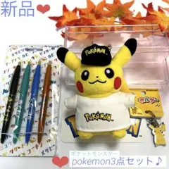 ポケモン❤︎マスコット付キーホルダー/ピカチュウキーホルダー/ボールペンセット新品