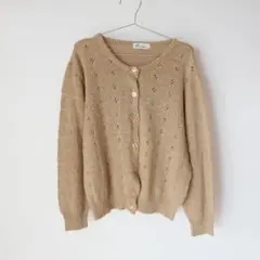 USED 古着 ベージュ お花 ニット カーディガン セーター