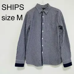 【美品】シップス ギンガムチェック 長袖　シャツ　Mサイズ ブルー