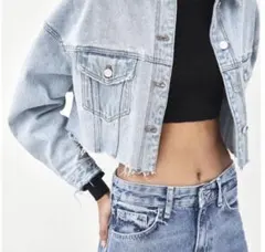 ライトブルー クロップドデニムジャケット