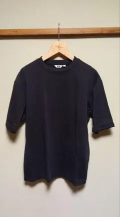 UNIQLO U エアリズムコットンオーバーサイズTシャツ/5分袖 ブラック M