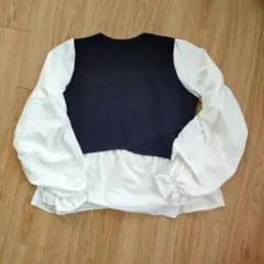 Karei 重ね着風 トップス ニットソー ブラウス シフォン袖