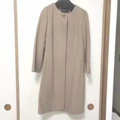 INDIVI キャメル　ノーカラー ロングコート　小さめ