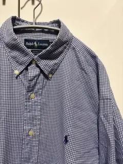 ヴィンテージ ラルフローレン 長袖シャツ　古着　ブルー　チェックシャツ