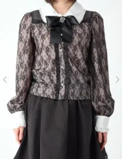 ☾Ank Rouge☽ ビジューリボンレースTOPS ブラック ピンク