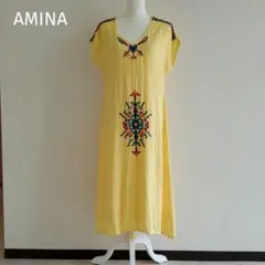 チャイハネ　アミナ　刺繍　コットン　イエロー　ワンピース