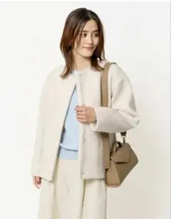 【a.v.vノーカラーボアコート】アーヴェヴェジャケットMアイボリーシャギー