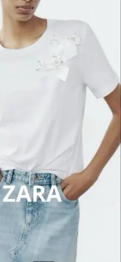 値下げ！ZARA ラインストーンリボン付き半袖tシャツ