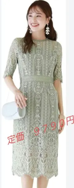 BLUEEAST パネル柄レース袖付きIライン　パーティードレス　結婚式　ドレス