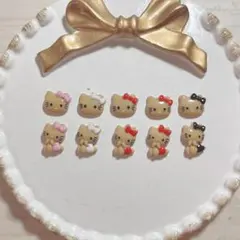 キティちゃん 日焼け 赤 黒 ブラック ピンク 白 ネイルパーツ 10個セット
