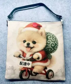 ハンドメイド　犬柄　サイドポケットポーチ　ポメ