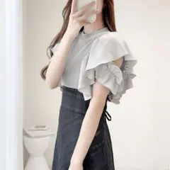 mily bilet ダブルフリル袖チェックレースドッキングワンピース Mサイズ