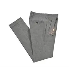 ベルウィッチ スラックス ノータック ストレッチ メンズ コットン 織柄 グレー