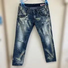 古着RNASLANGダメージ加工ブルーデニムパンツ