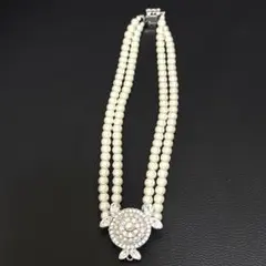 【最終値下】HANAE MORI ハナエモリ ラインストーン パールネックレスのサムネイル