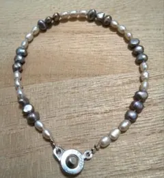 淡水パール ブレスレット 白ライスパール × グレーバロックパール 美品
