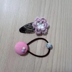 ヘアピン　くるみボタン　ヘアゴム　ハンドメイド　ピンク　お花　ヘアアクセサリー