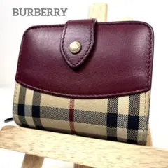 バーバリー　折り財布　ノバチェック　コンパクト　ホースロゴ　ラウンドファスナー