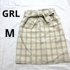 GRL 膝丈スカート 格子柄 タイトシルエット紐ベルト付き可愛い上品