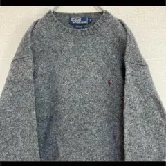 ポロ ラルフローレン ニット セーター グレー臙脂ポニー刺繍 ウール M 90s