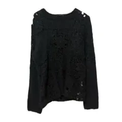 ALFASPIN モヘア 透かし編み ニット セーター ブラック ハイネック M