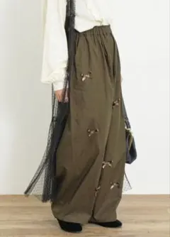 サマンサモスモリボンイージーパンツ　カーキ